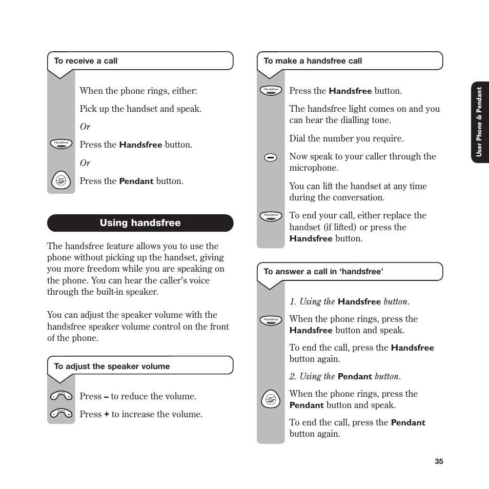 Using handsfree | BT In Touch 2000 User Manual | Page 35 / 108