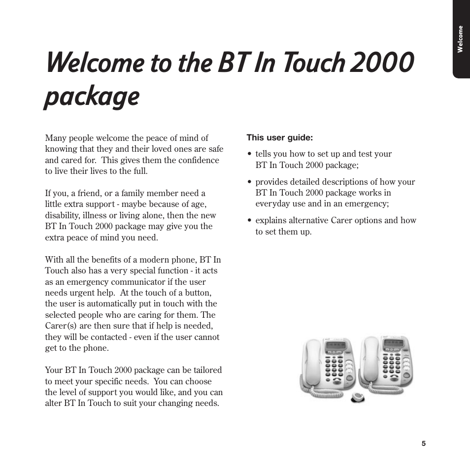 Welcome to the bt in touch 2000 package | BT In Touch 2000 User Manual | Page 5 / 108