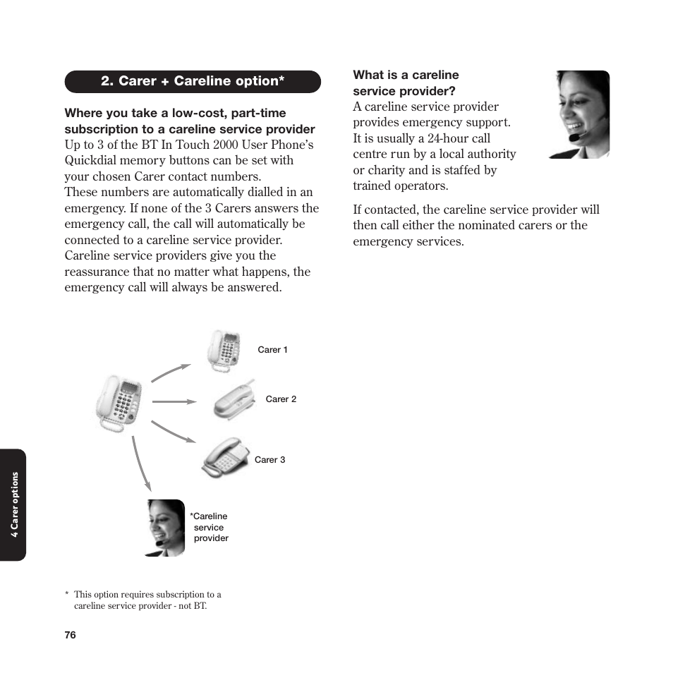 Carer + careline option | BT In Touch 2000 User Manual | Page 76 / 108
