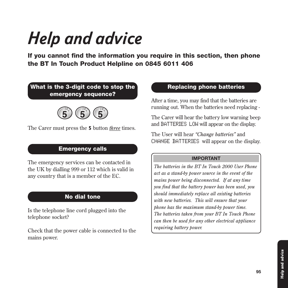 Help and advice | BT In Touch 2000 User Manual | Page 95 / 108