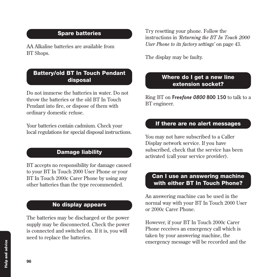 BT In Touch 2000 User Manual | Page 96 / 108