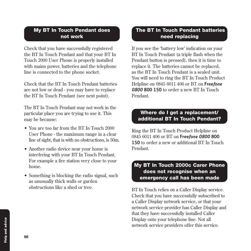 BT In Touch 2000 User Manual | Page 98 / 108