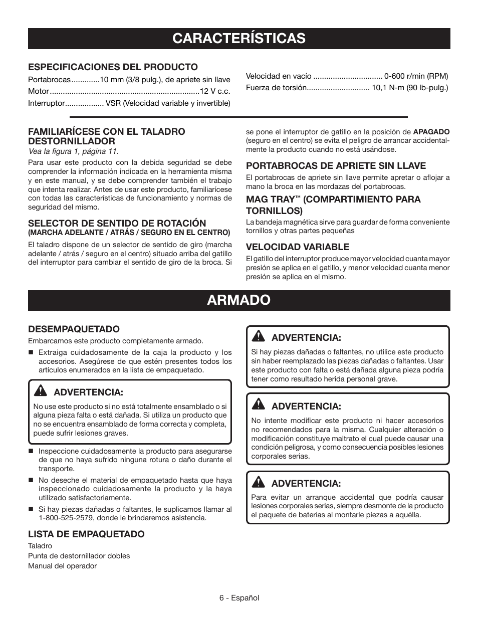 Características, Armado | Ryobi HJP002 User Manual | Page 24 / 32