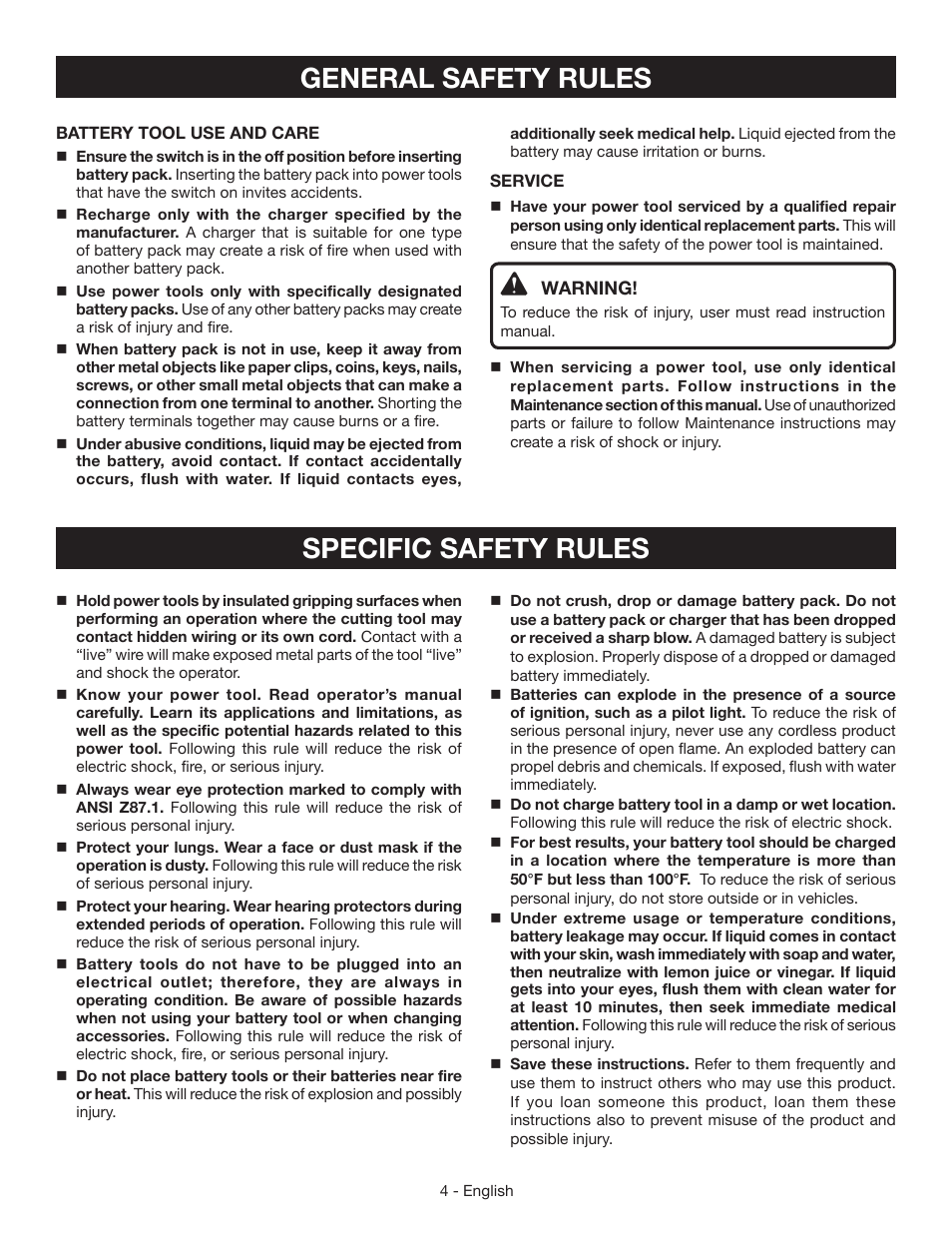 General safety rules specific safety rules | Ryobi HJP002 User Manual | Page 4 / 32