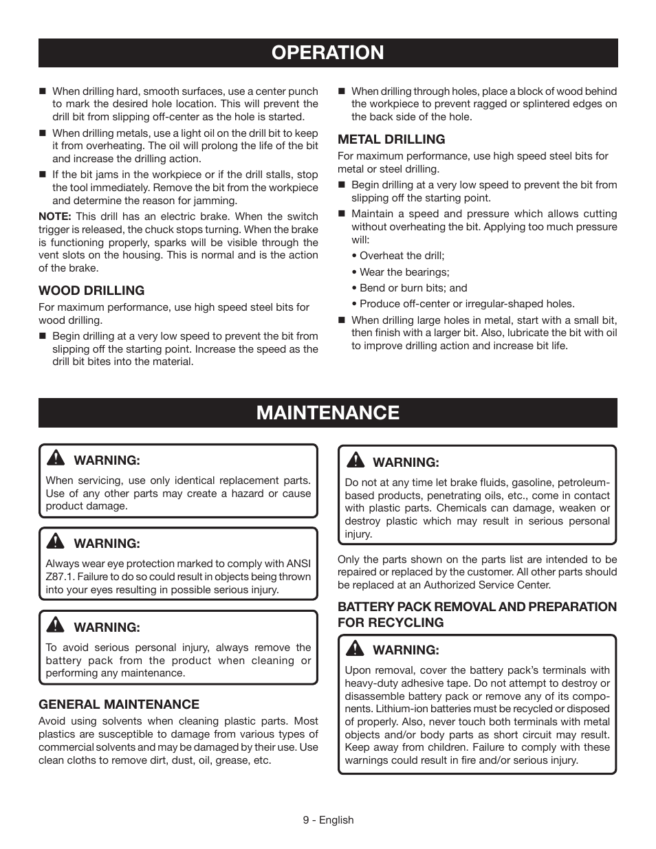 Operation, Maintenance | Ryobi HJP002 User Manual | Page 9 / 32