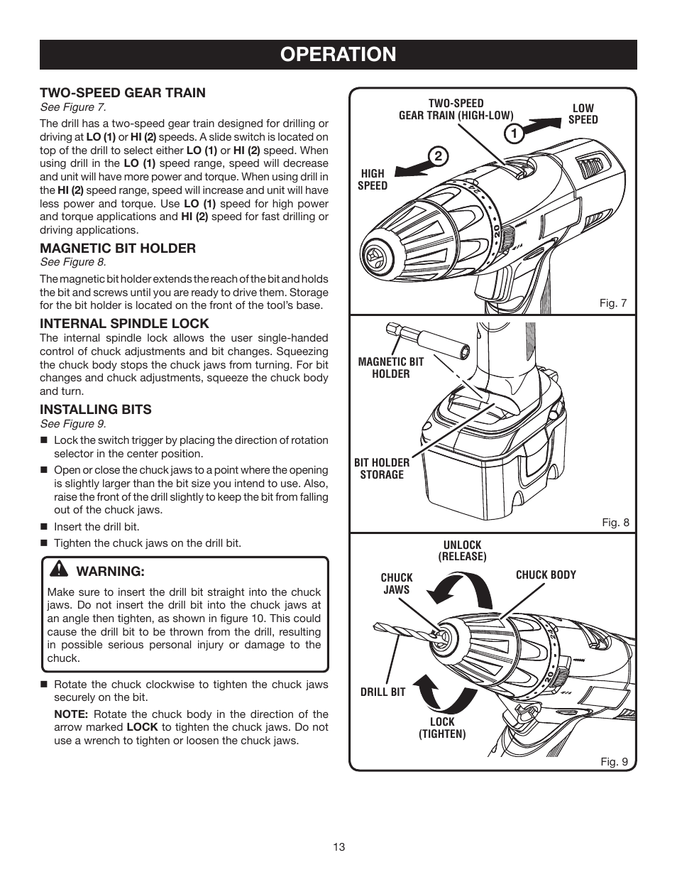 Operation | Ryobi HP214 User Manual | Page 13 / 20