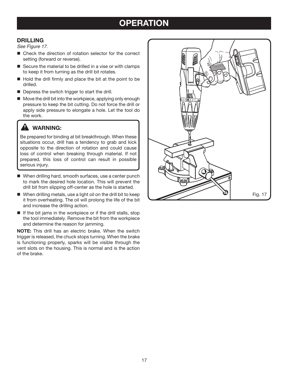 Operation | Ryobi HP214 User Manual | Page 17 / 20