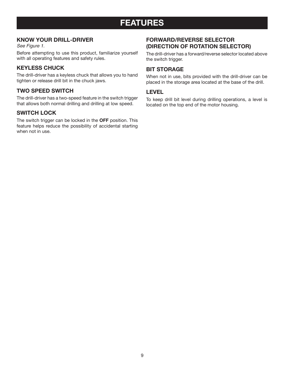 Features | Ryobi HP4720 User Manual | Page 9 / 20
