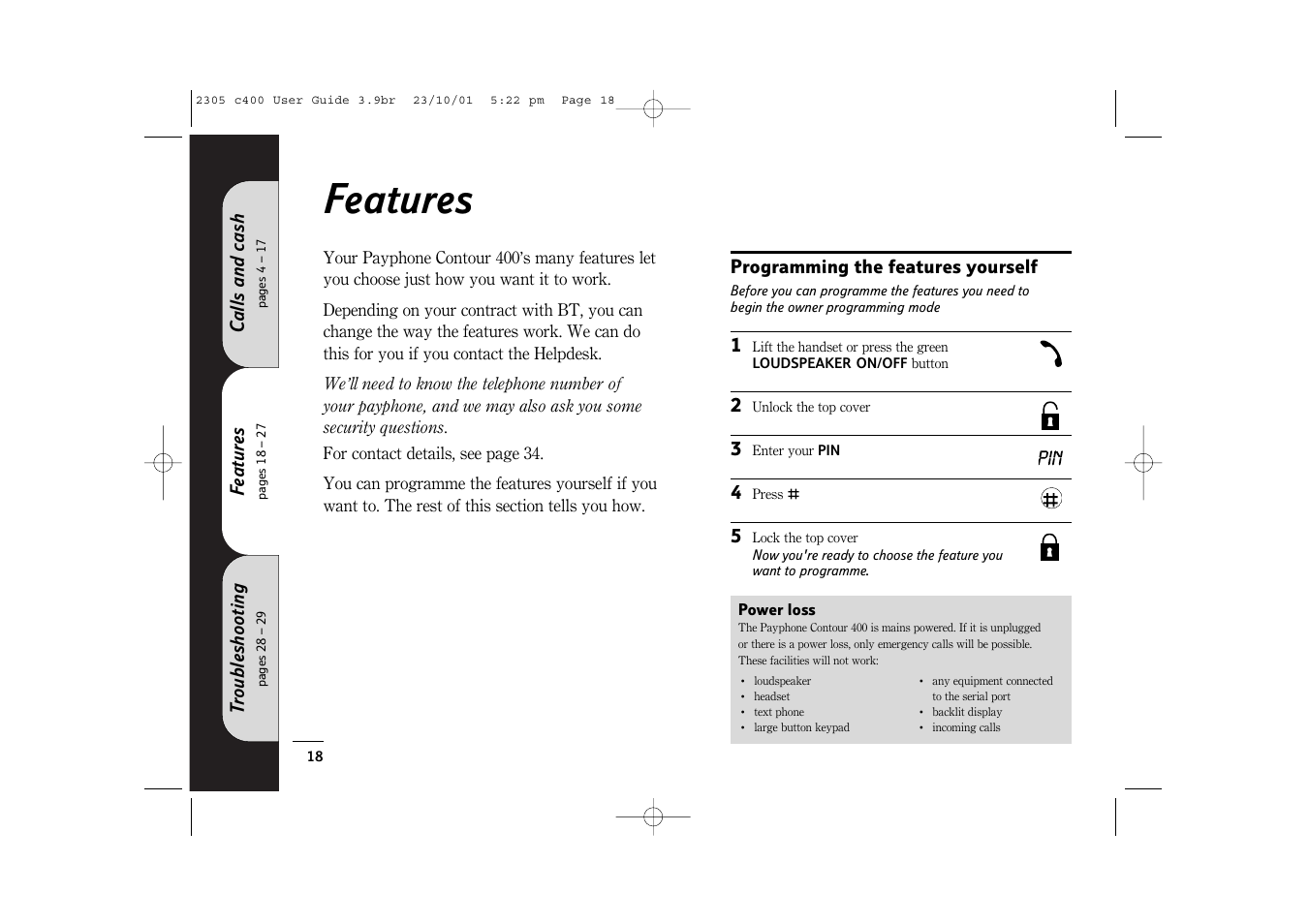 Features | BT 400 User Manual | Page 18 / 36