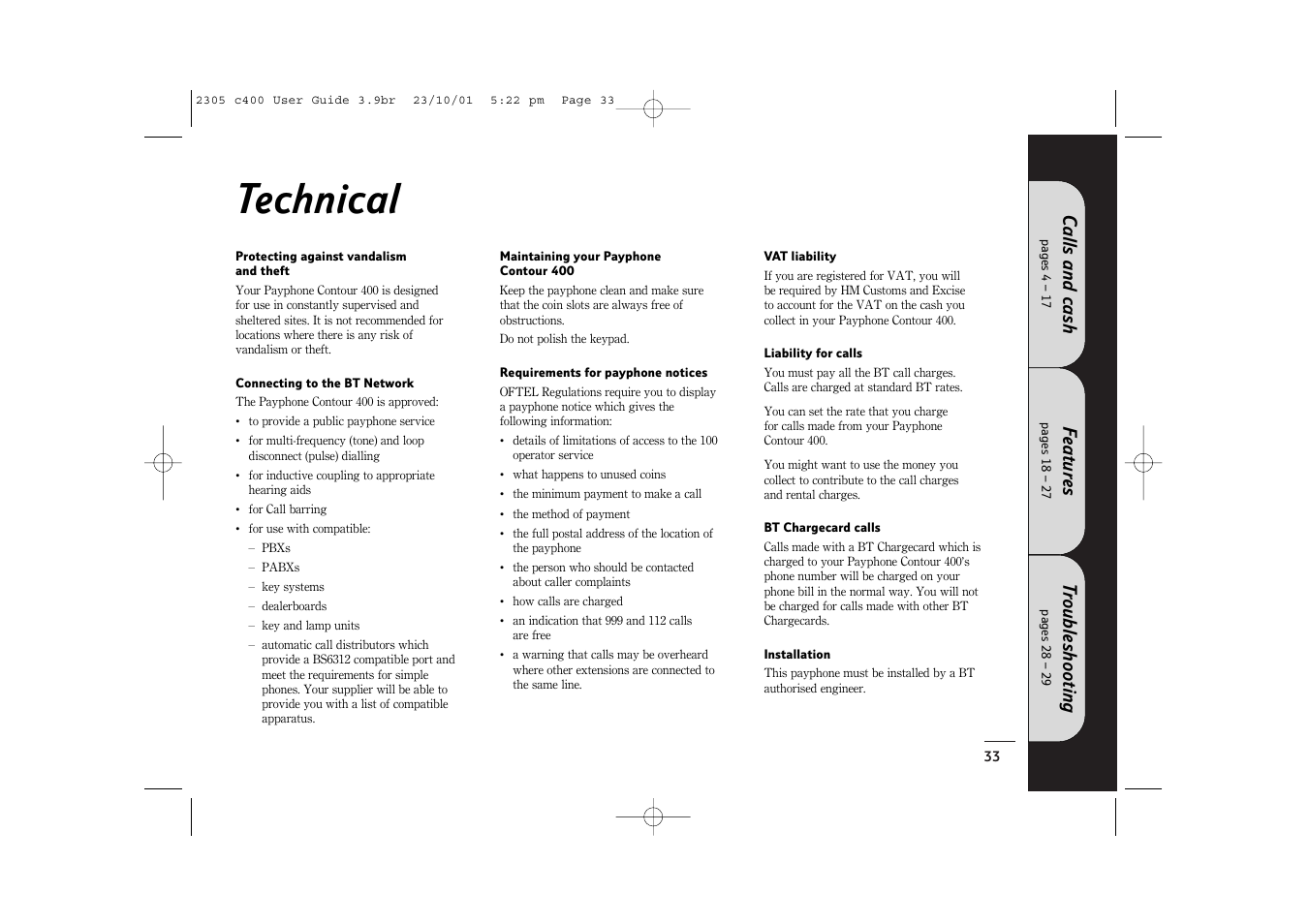 Technical | BT 400 User Manual | Page 33 / 36