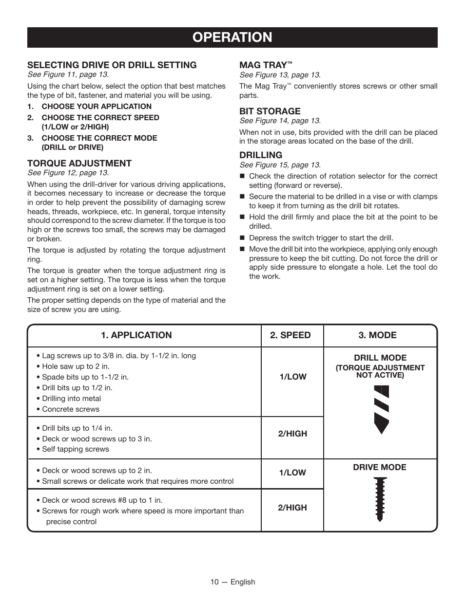 Operation | Ryobi P201 User Manual | Page 10 / 36