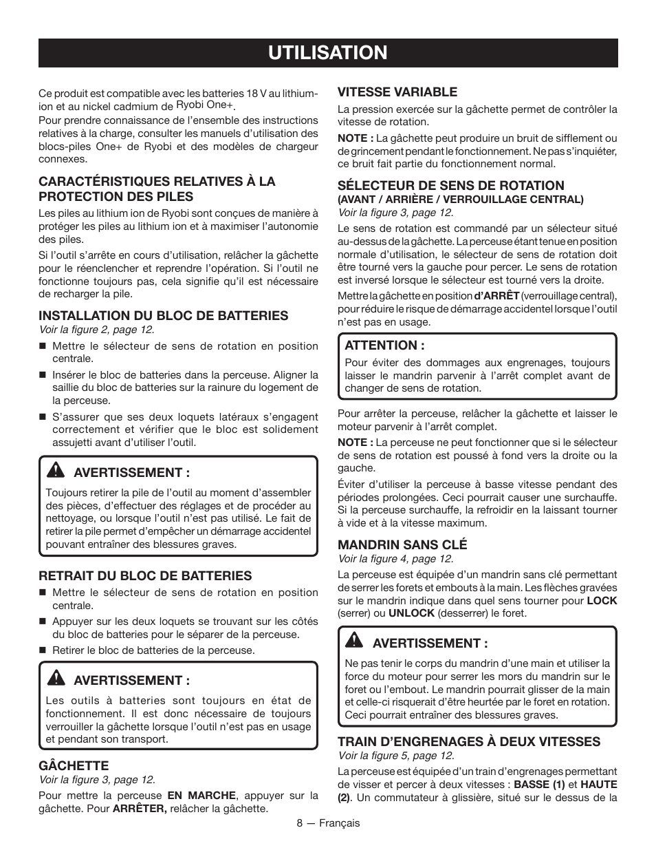 Utilisation | Ryobi P201 User Manual | Page 18 / 36