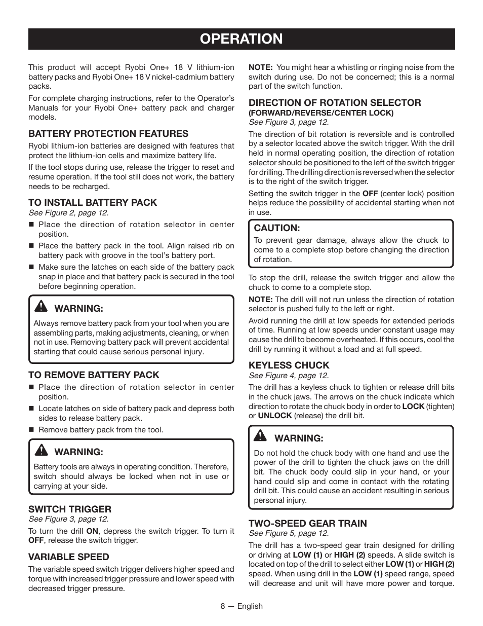 Operation | Ryobi P201 User Manual | Page 8 / 36