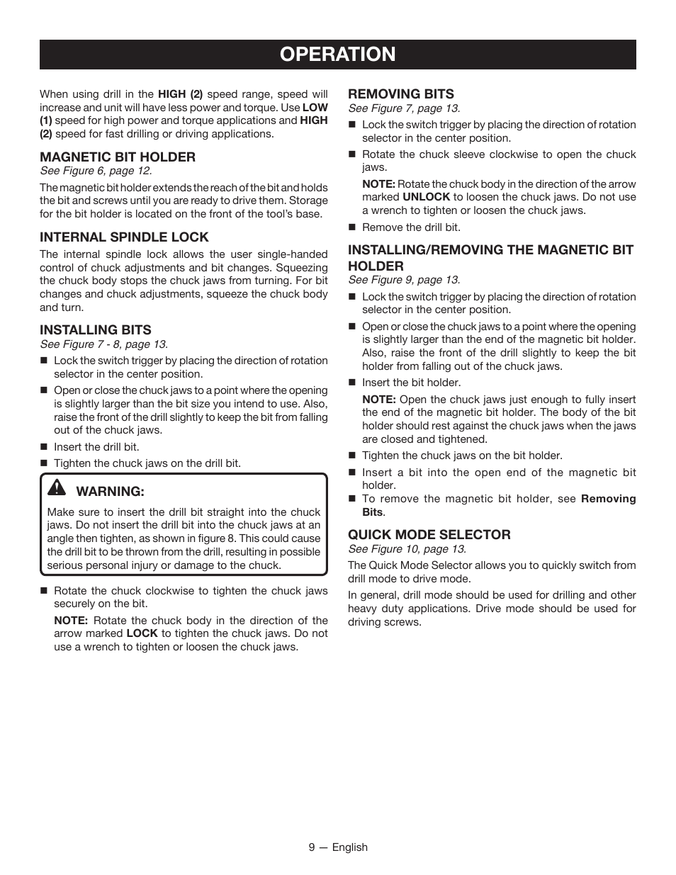 Operation | Ryobi P201 User Manual | Page 9 / 36