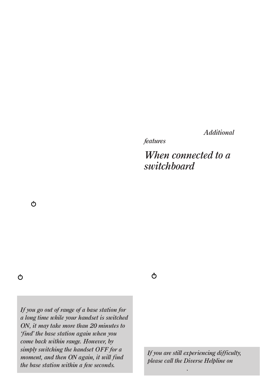 When connected to a switchboard | BT Diverse 2010 User Manual | Page 36 / 40