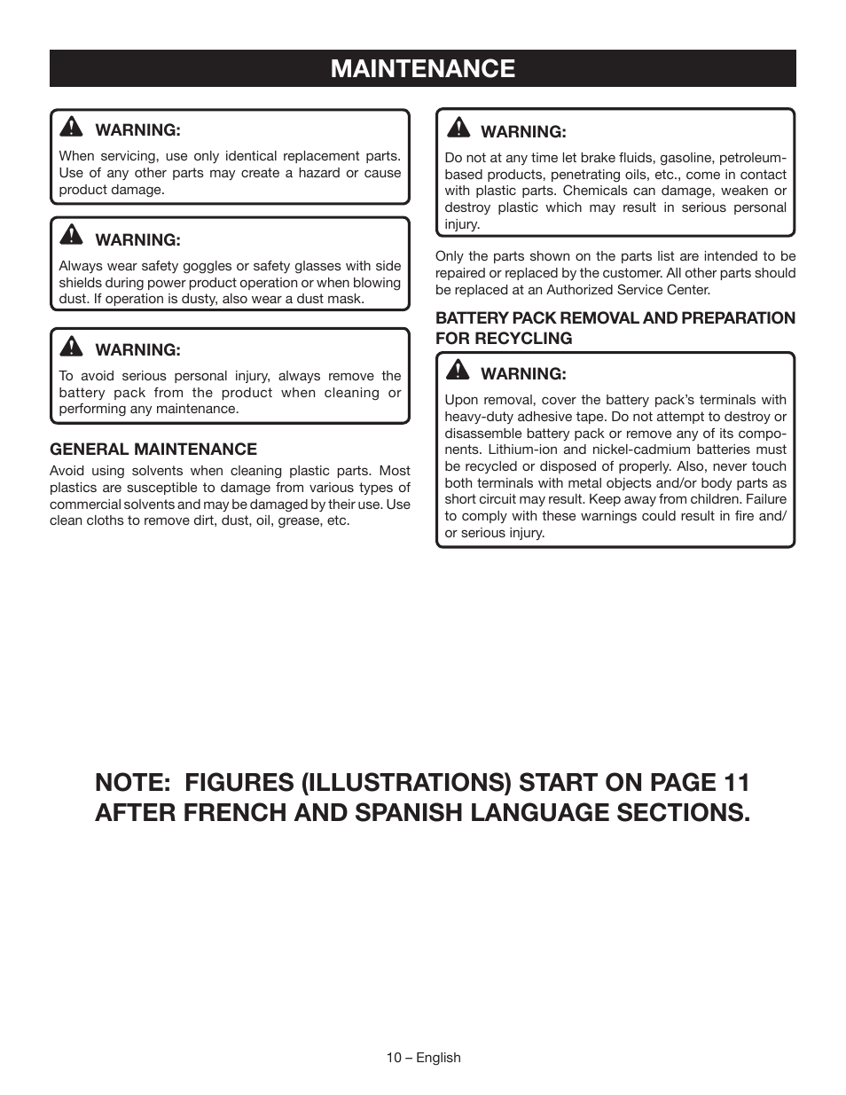 Maintenance | Ryobi P202B User Manual | Page 10 / 32