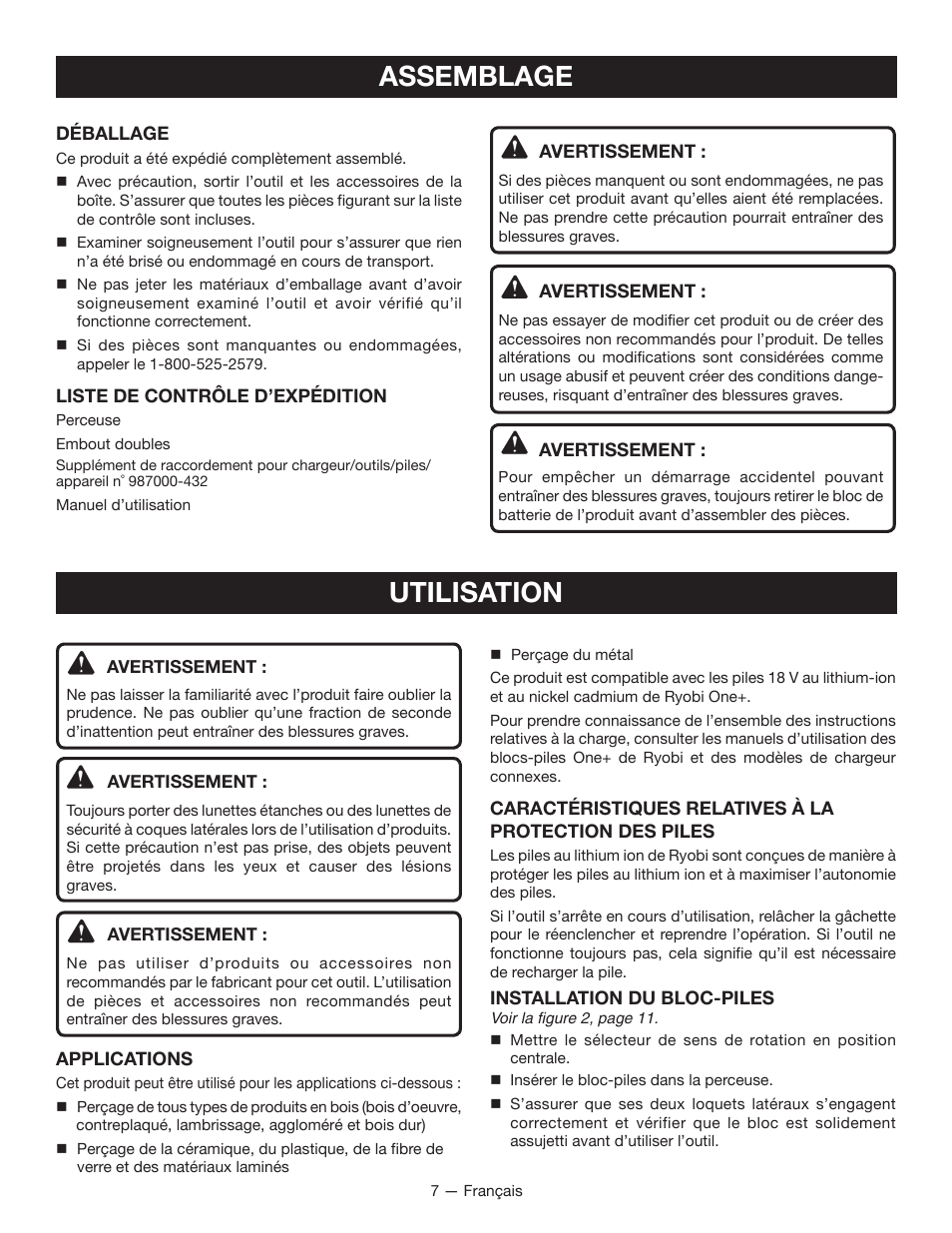 Assemblage, Utilisation | Ryobi P202B User Manual | Page 16 / 32