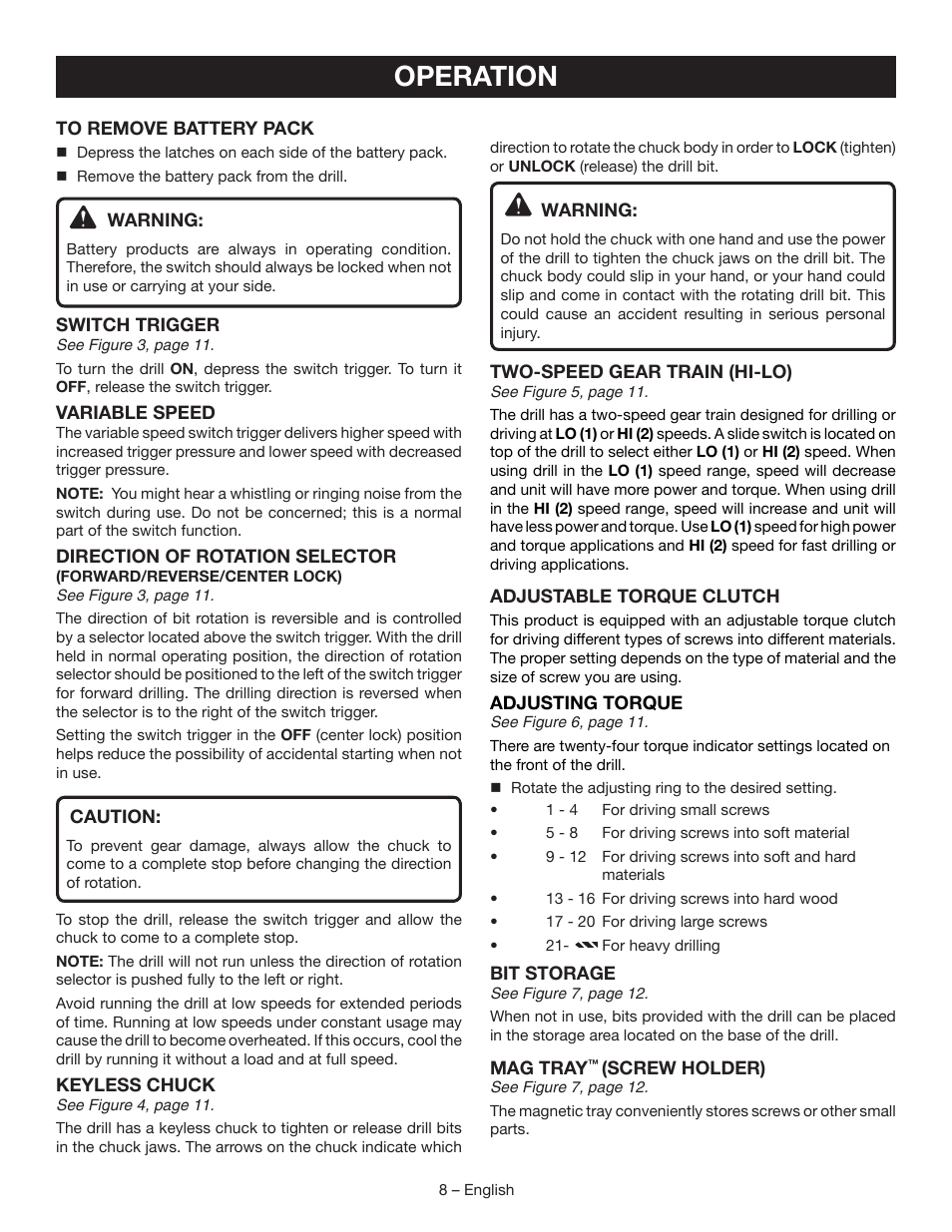 Operation | Ryobi P202B User Manual | Page 8 / 32