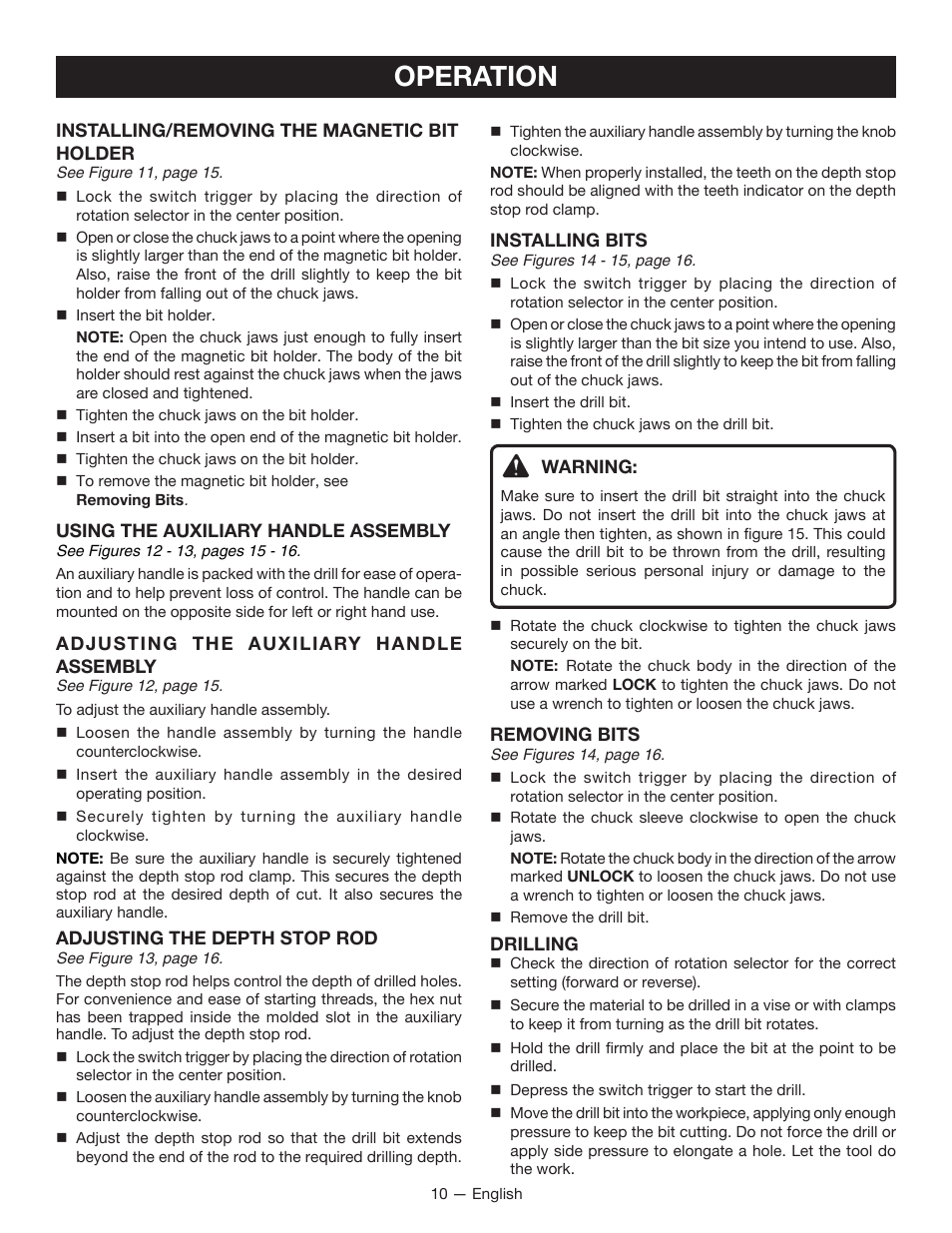 Operation | Ryobi P211 User Manual | Page 10 / 40