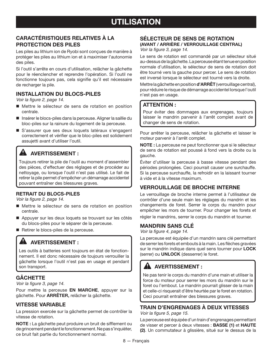 Utilisation | Ryobi P211 User Manual | Page 19 / 40