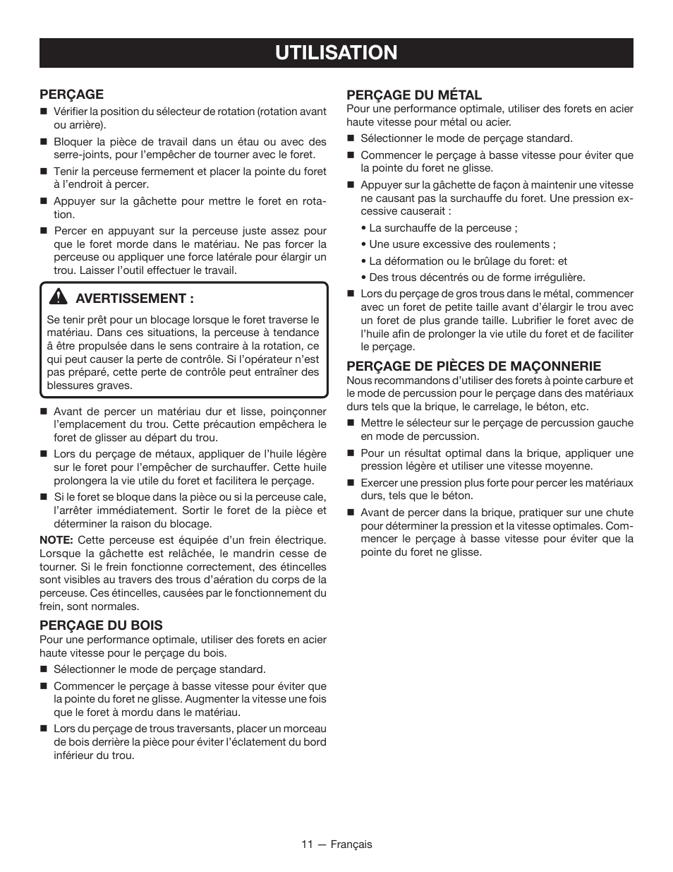 Utilisation | Ryobi P211 User Manual | Page 22 / 40