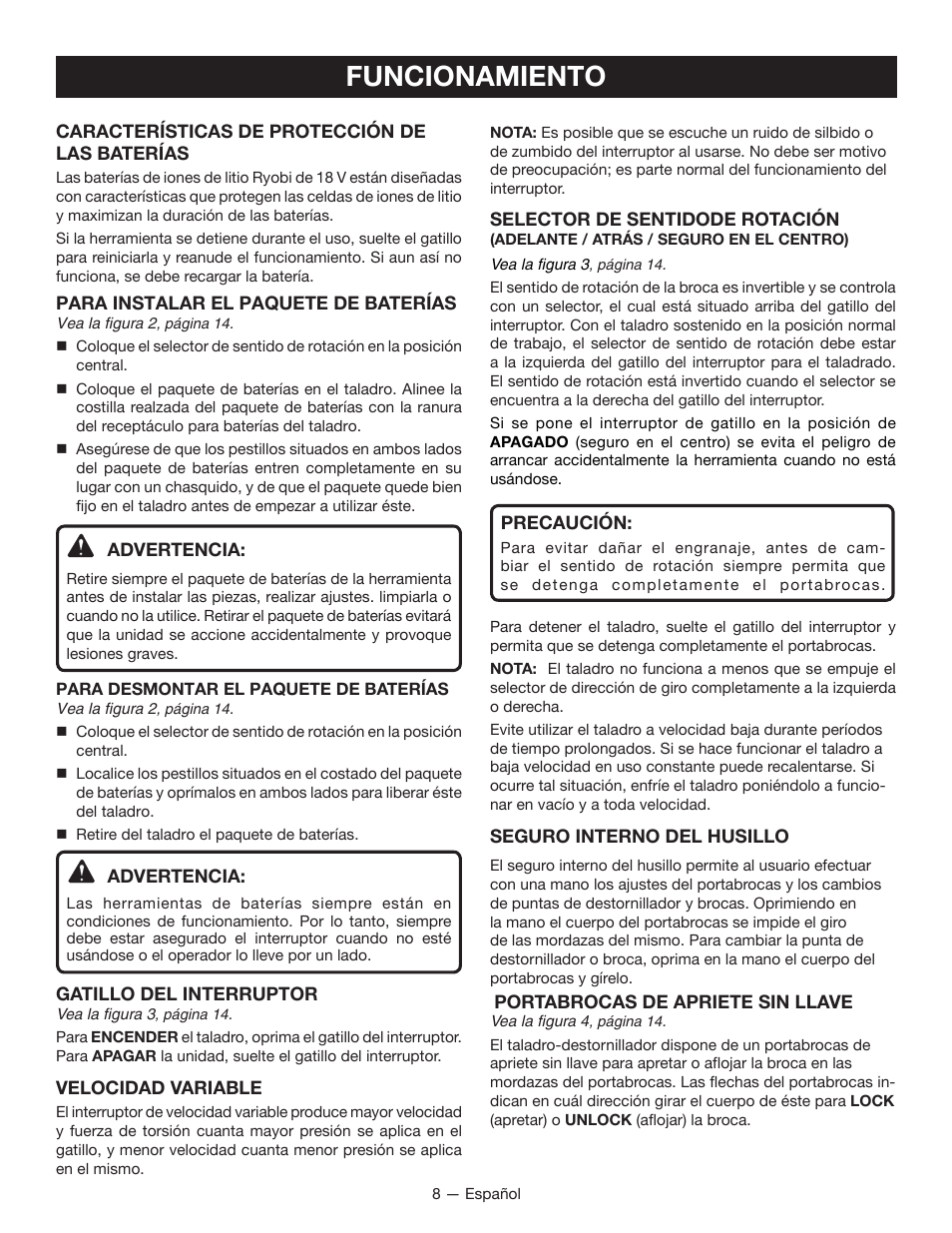 Funcionamiento | Ryobi P211 User Manual | Page 30 / 40