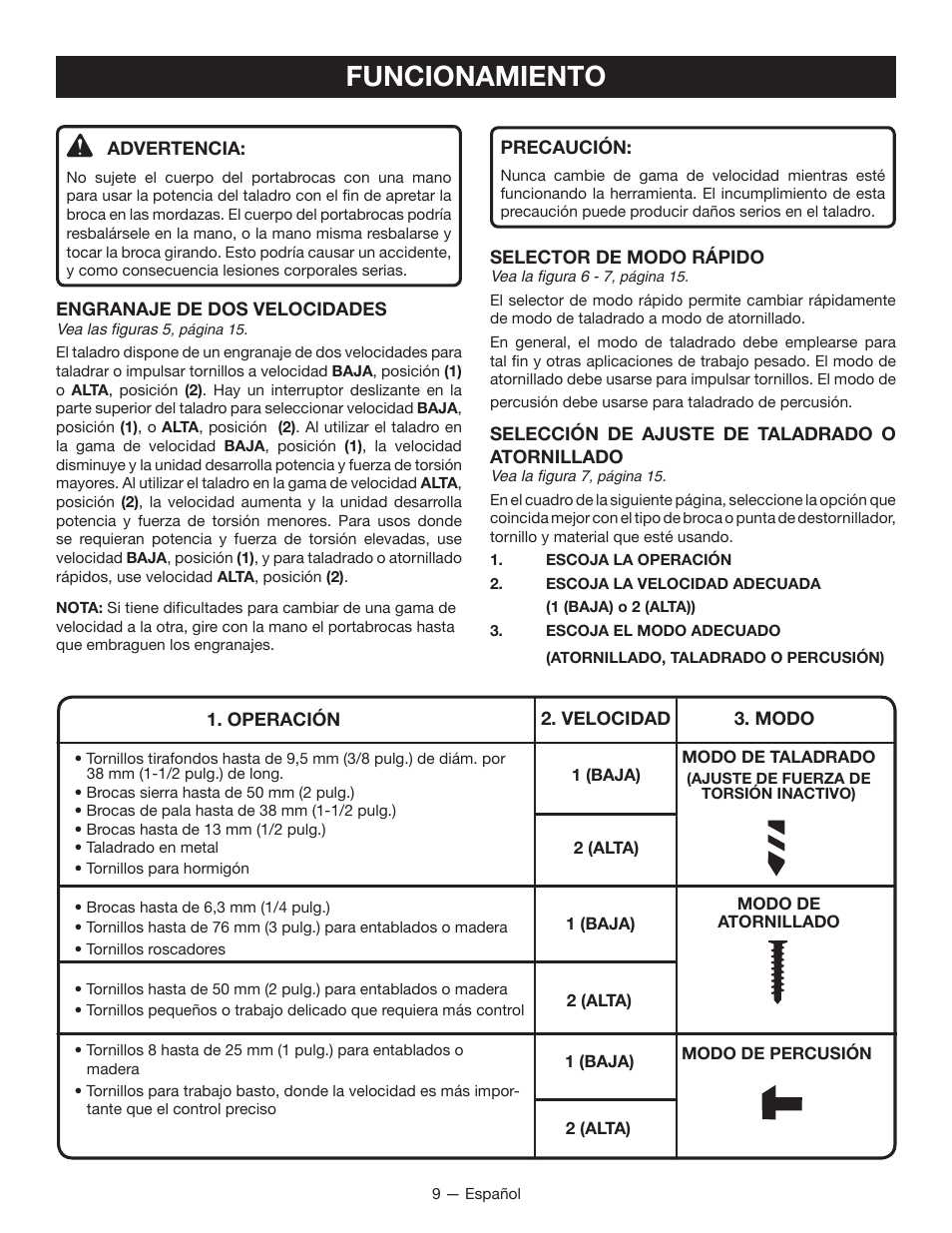 Funcionamiento | Ryobi P211 User Manual | Page 31 / 40