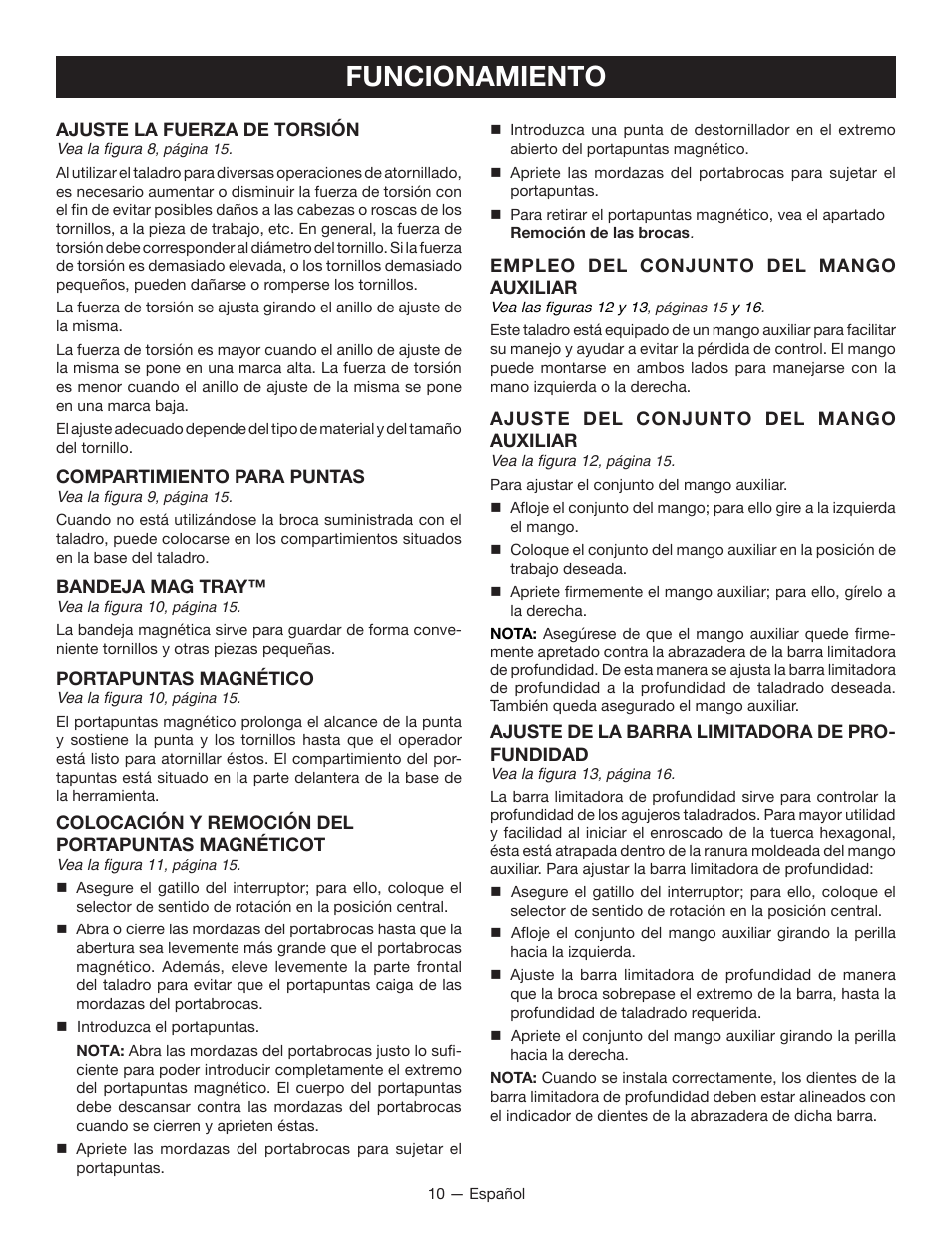 Funcionamiento | Ryobi P211 User Manual | Page 32 / 40