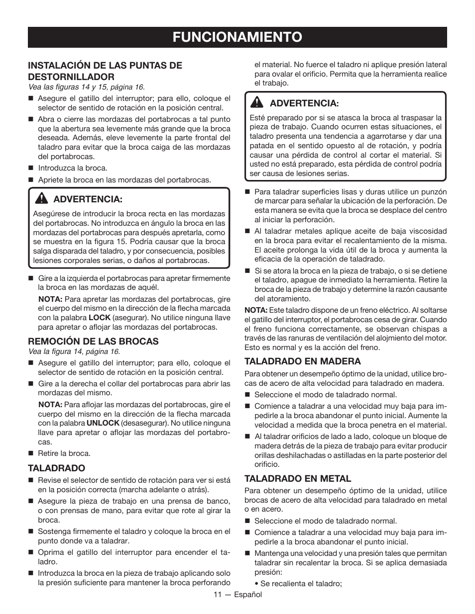 Funcionamiento | Ryobi P211 User Manual | Page 33 / 40