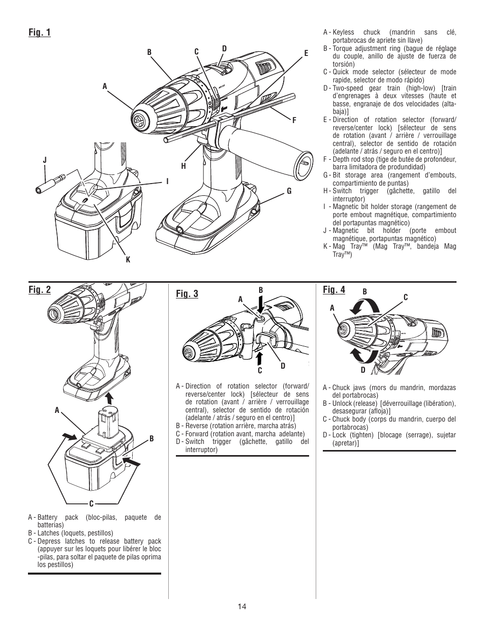 Fig. 1, Fig. 2, Fig. 3 fig. 4 | Ryobi P211 User Manual | Page 36 / 40