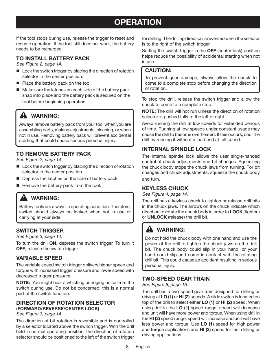 Operation | Ryobi P211 User Manual | Page 8 / 40