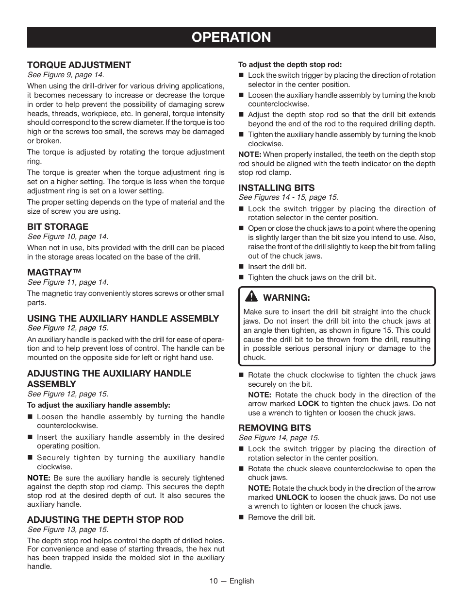 Operation | Ryobi P212B User Manual | Page 10 / 40