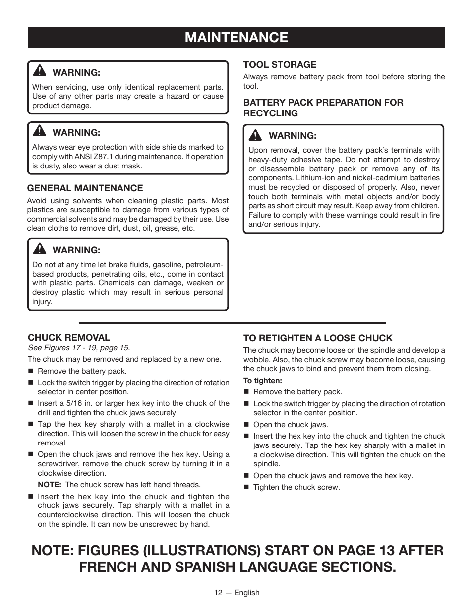 Maintenance | Ryobi P212B User Manual | Page 12 / 40