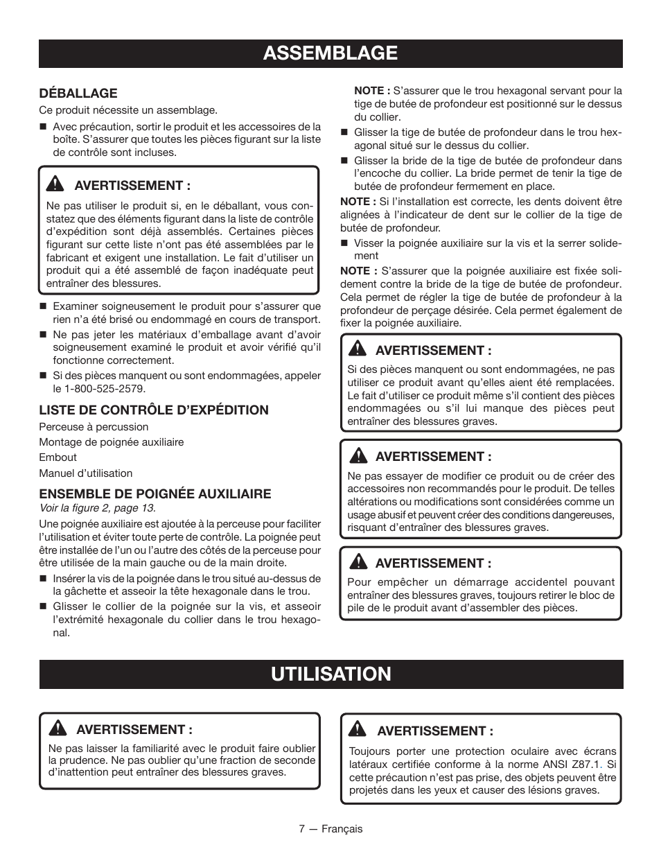 Assemblage, Utilisation | Ryobi P212B User Manual | Page 18 / 40