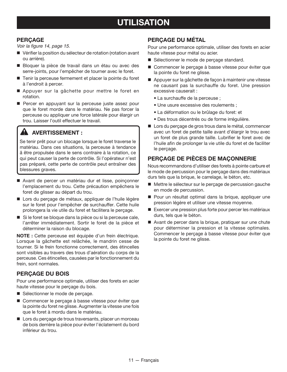 Utilisation | Ryobi P212B User Manual | Page 22 / 40