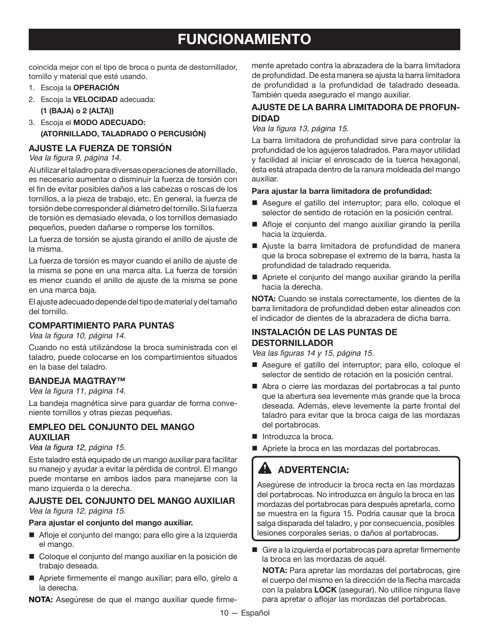 Funcionamiento | Ryobi P212B User Manual | Page 32 / 40