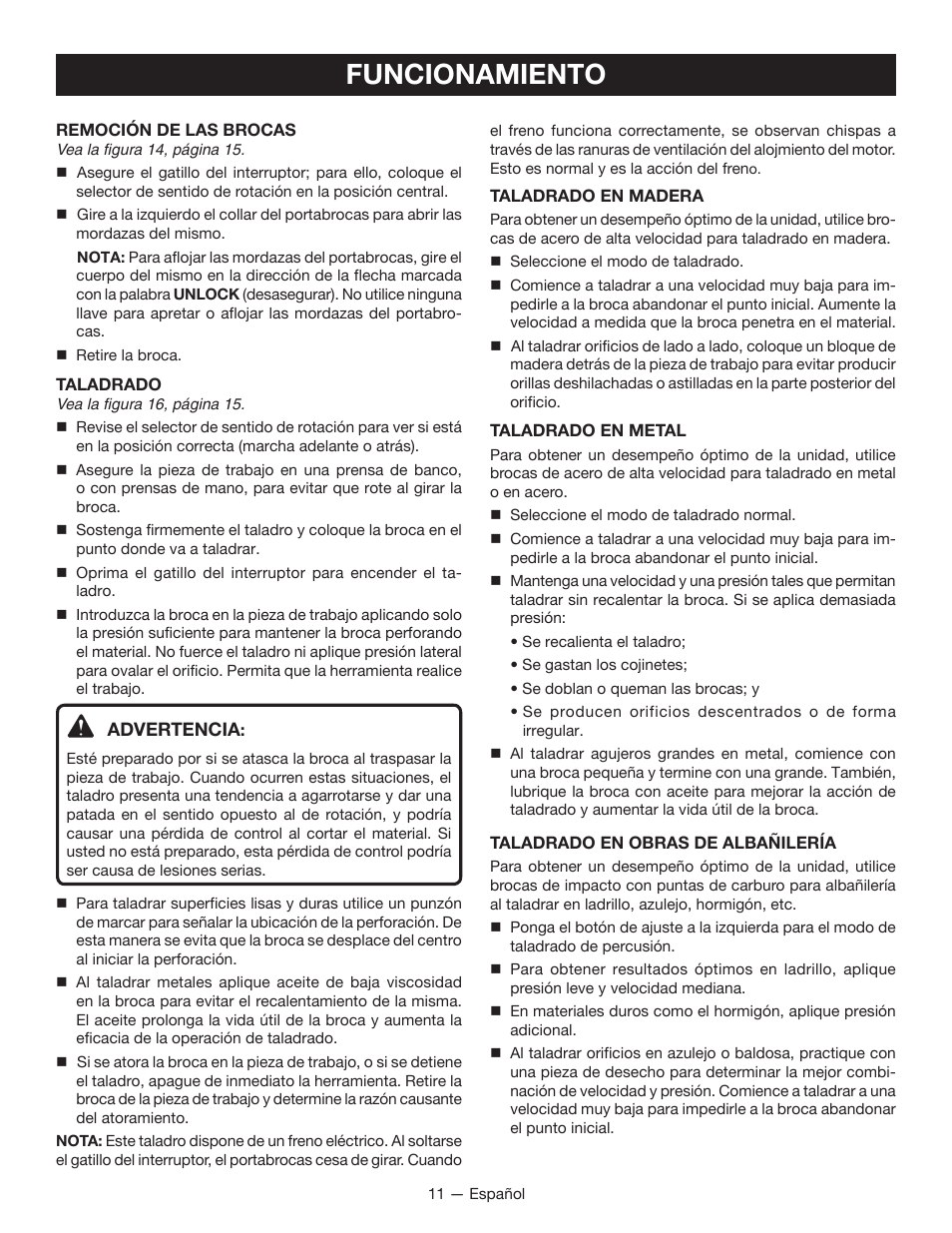 Funcionamiento | Ryobi P212B User Manual | Page 33 / 40