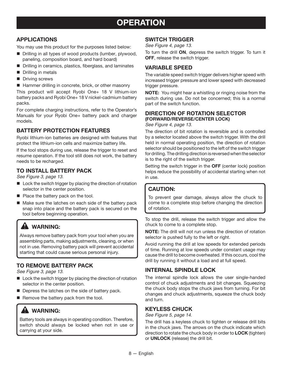 Operation | Ryobi P212B User Manual | Page 8 / 40