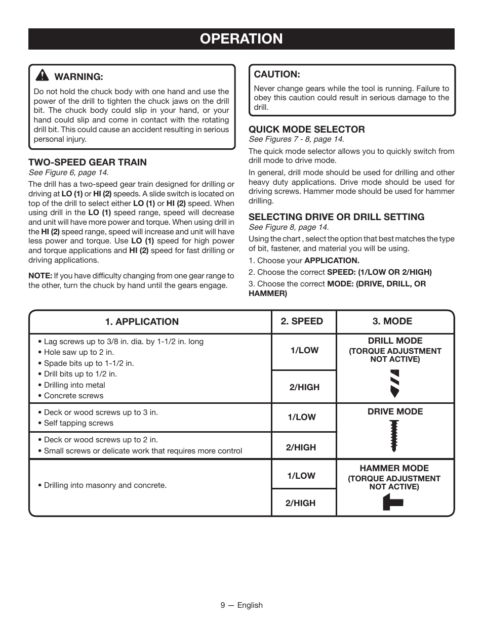 Operation | Ryobi P212B User Manual | Page 9 / 40