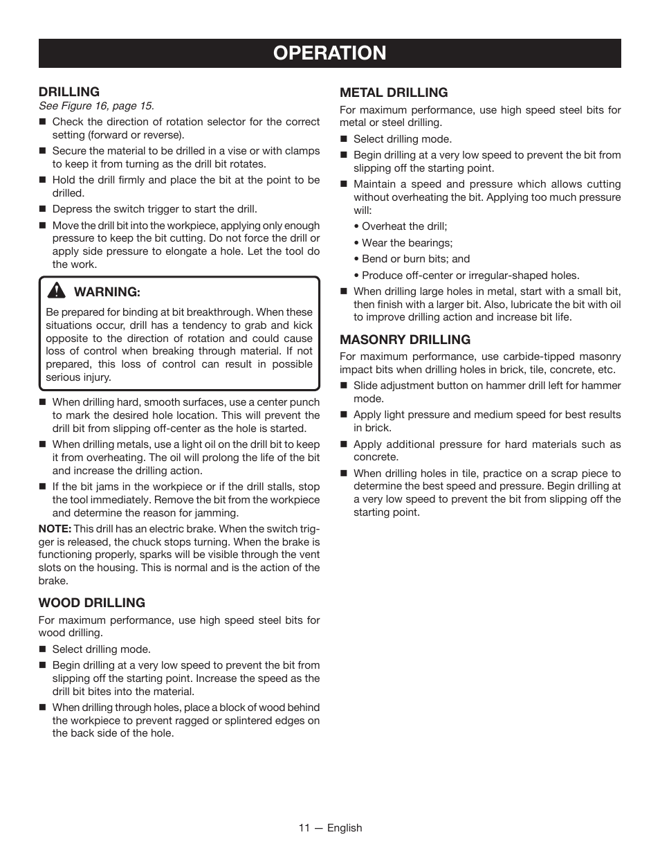 Operation | Ryobi P212G User Manual | Page 11 / 40