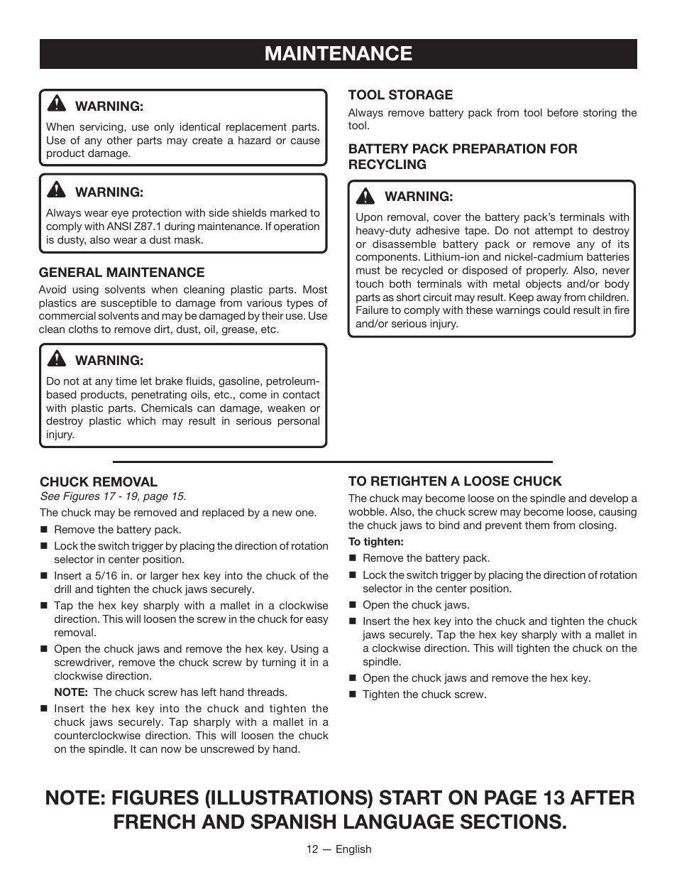 Maintenance | Ryobi P212G User Manual | Page 12 / 40