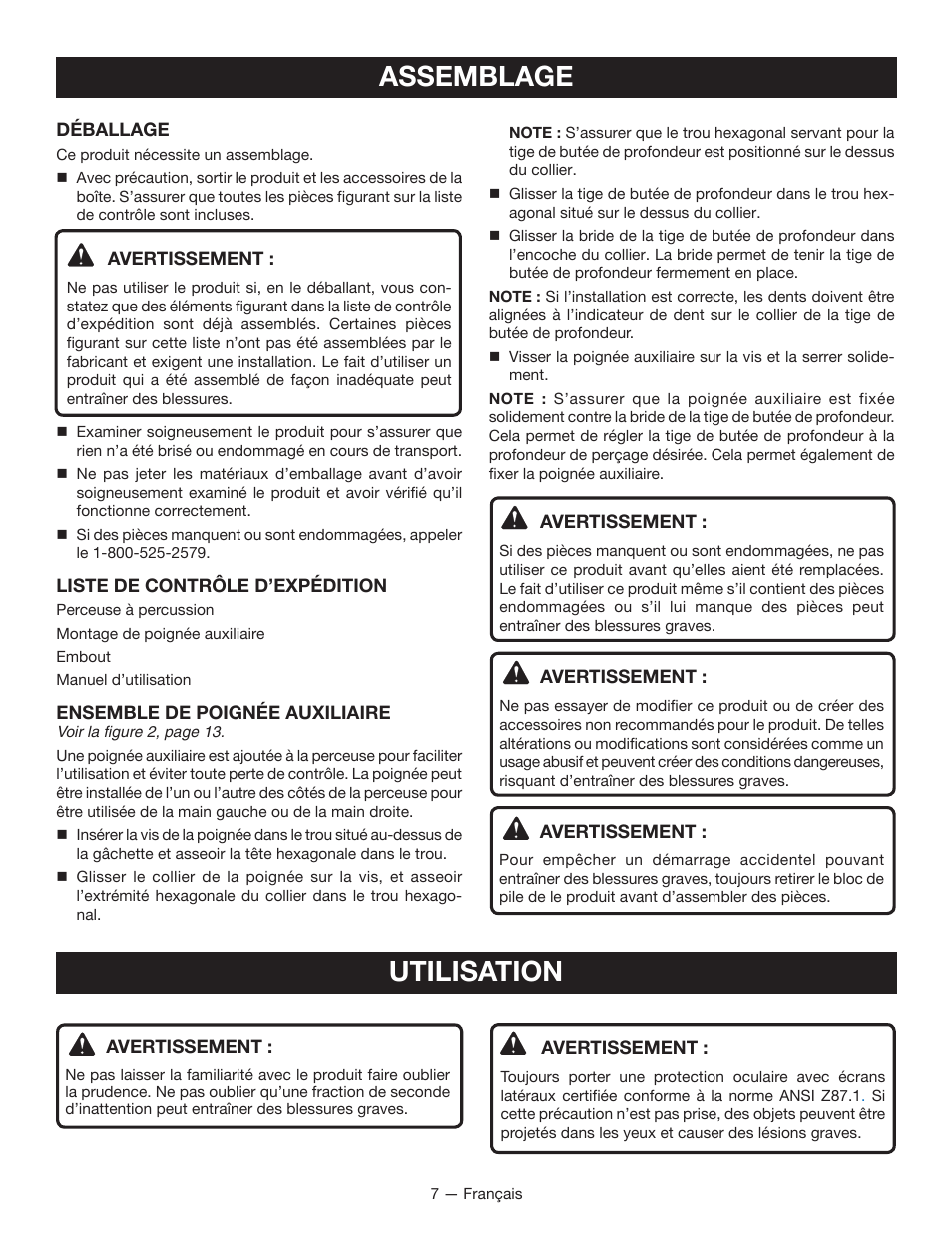 Assemblage, Utilisation | Ryobi P212G User Manual | Page 18 / 40