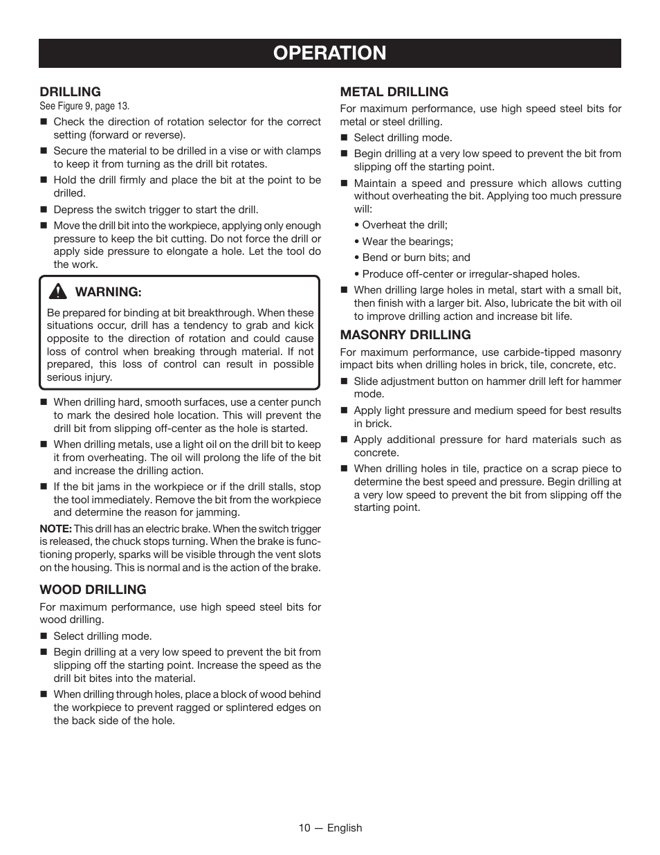 Operation | Ryobi P221 User Manual | Page 10 / 36