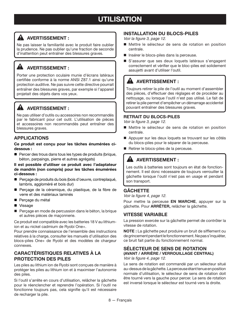 Utilisation | Ryobi P221 User Manual | Page 18 / 36