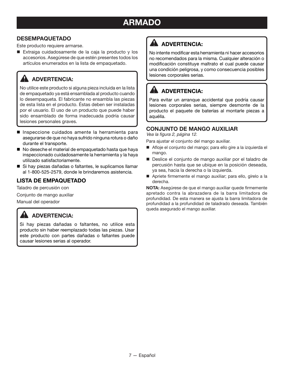 Armado | Ryobi P221 User Manual | Page 27 / 36