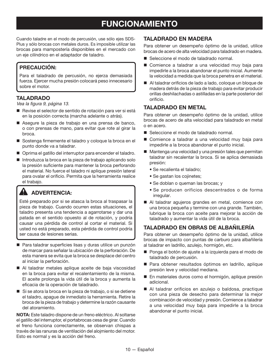 Funcionamiento | Ryobi P221 User Manual | Page 30 / 36