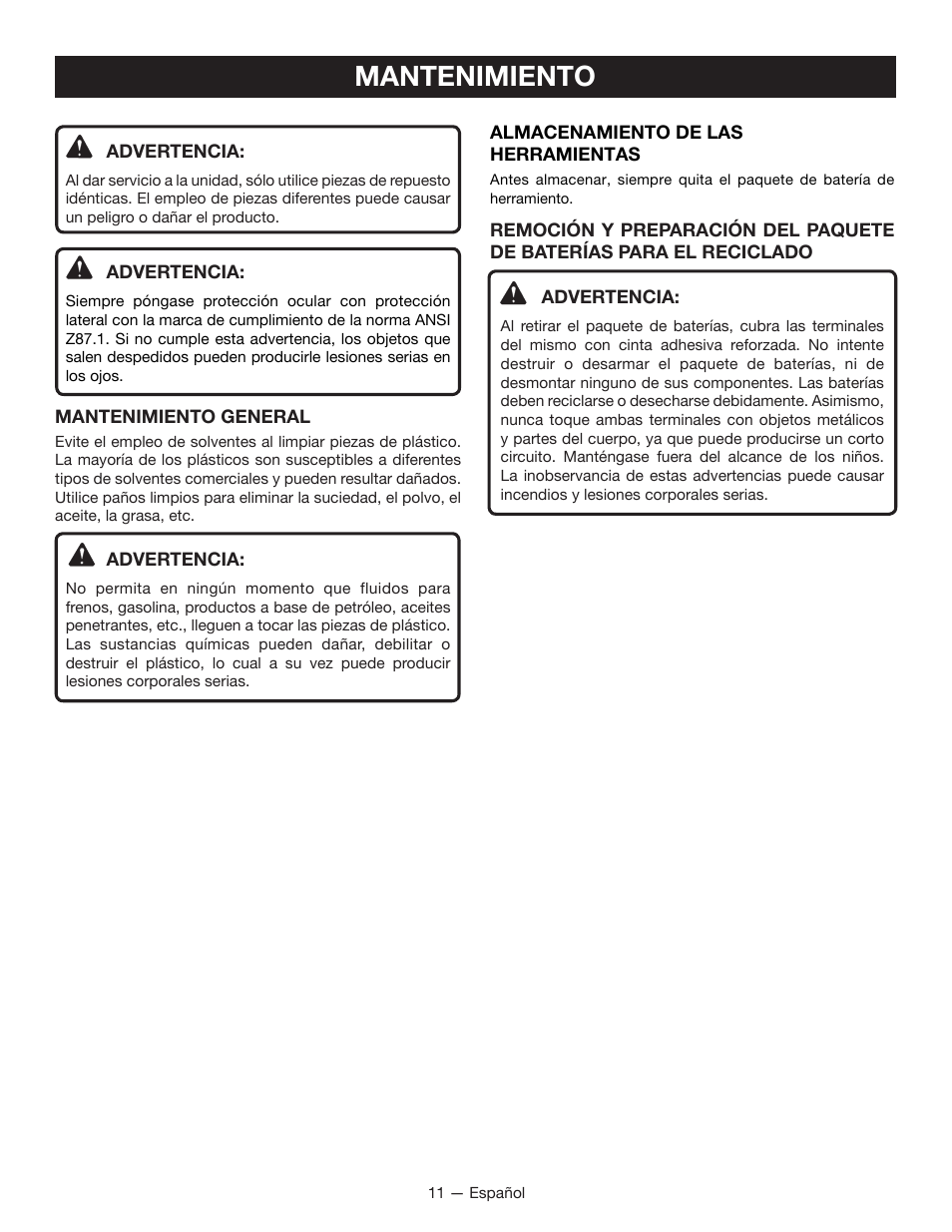 Mantenimiento | Ryobi P221 User Manual | Page 31 / 36