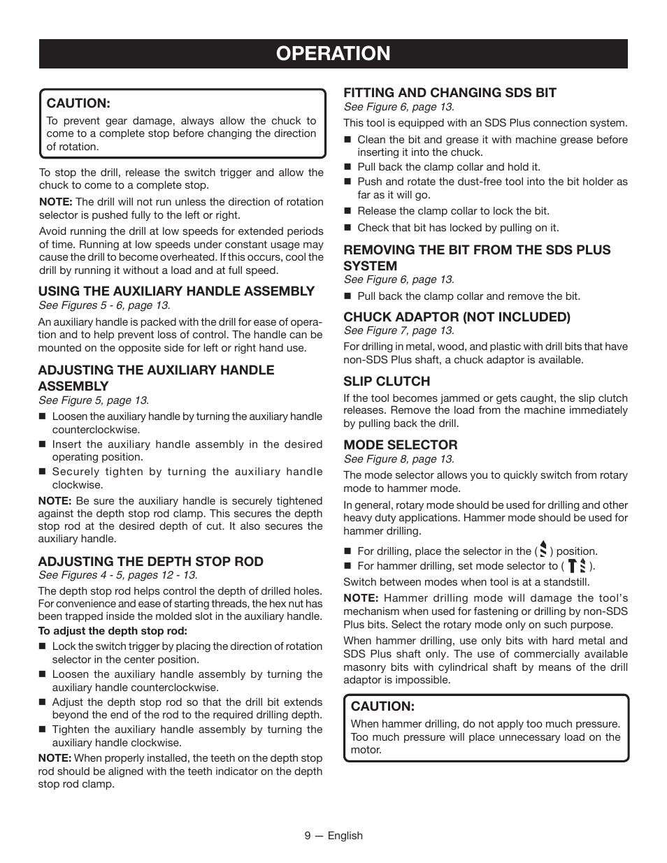 Operation | Ryobi P221 User Manual | Page 9 / 36