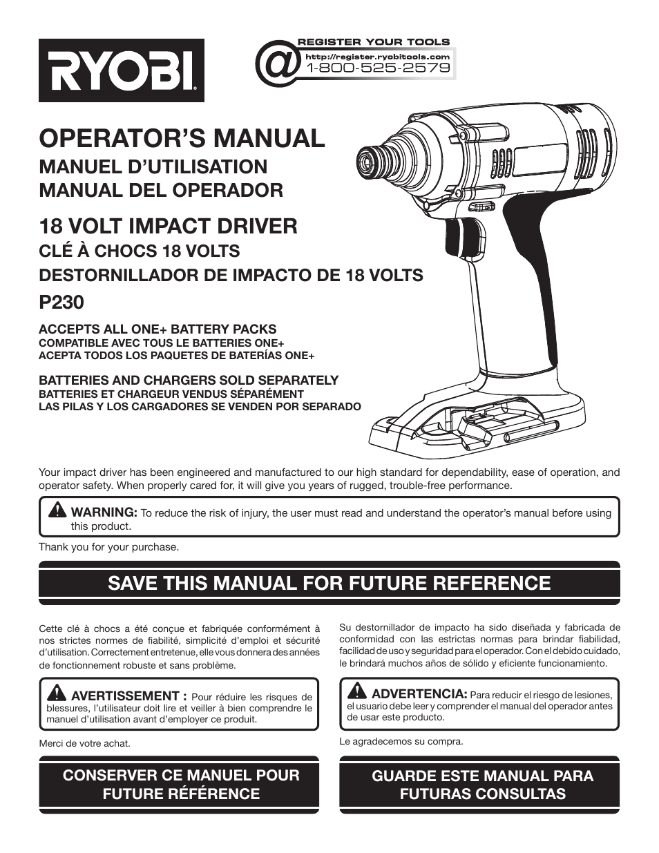 Ryobi P230 User Manual | 28 pages