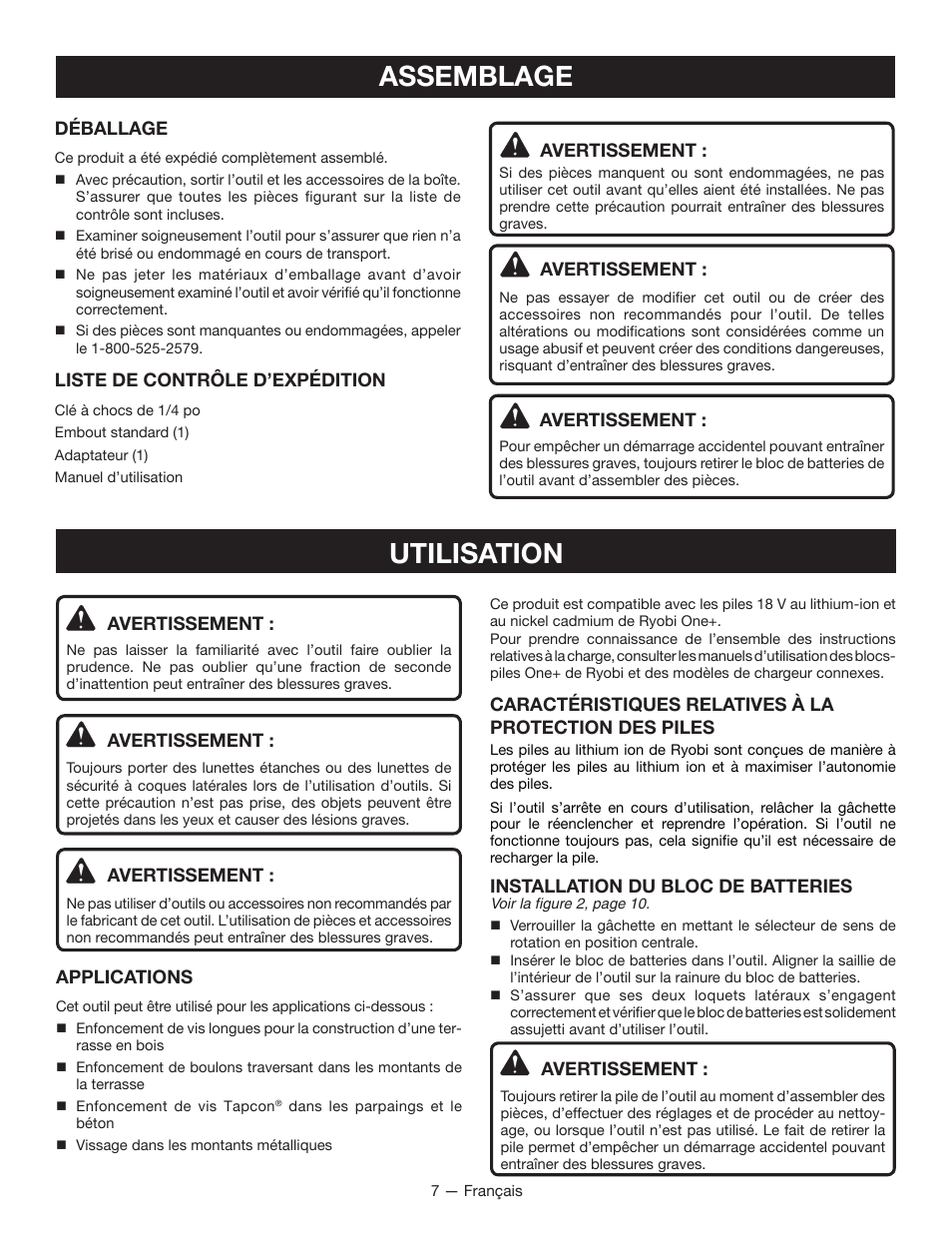 Assemblage, Utilisation | Ryobi P230 User Manual | Page 15 / 28